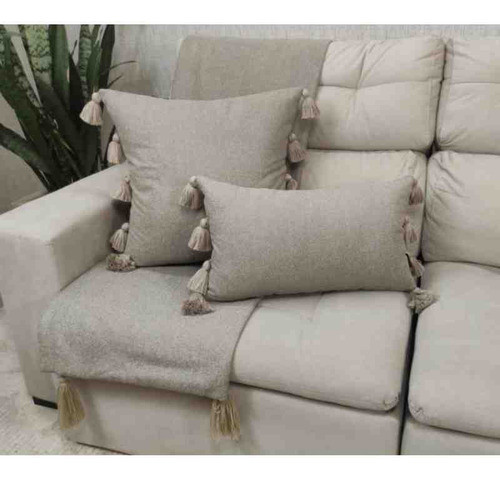 Almofada 55x55 Stela 01 Boucle Bege Toque De Arte 1
