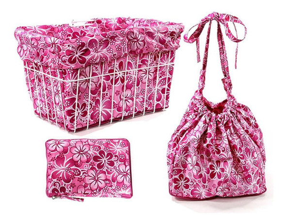 Cruiser Candy Pink Hawaiian Bicycle Basket Liner 1 Cruiser Candy Pink Hawaiian Bicycle Basket Liner 1