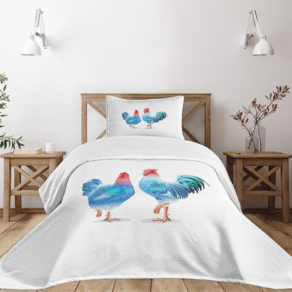 Colcha De Pollo Lunarable, Gallo Azul Y Gallina Animales Dom 0
