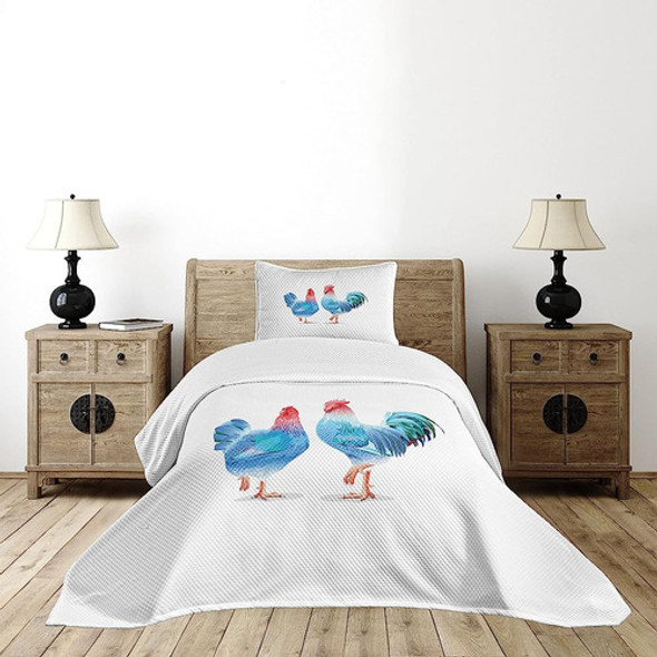 Colcha De Pollo Lunarable, Gallo Azul Y Gallina Animales Dom 1