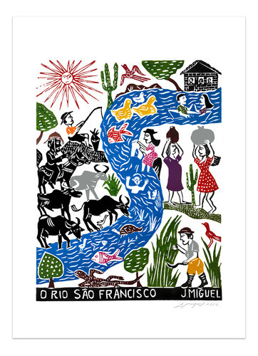 Xilogravura Assinada J. Miguel - O Rio São Francisco 0