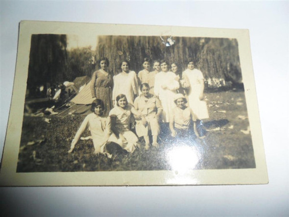 Antigua Foto Fotografia Miniatura Mujer Mujeres Picnic Arbol 0