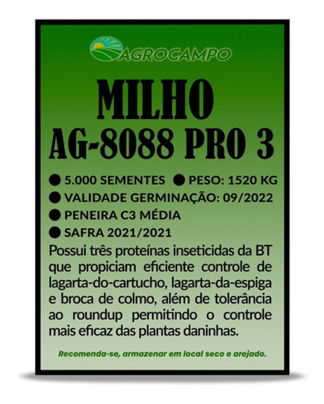 5.000 Sem. Milho Agroceres Transgênico Ag 8088 Vt Pro Fraci 1