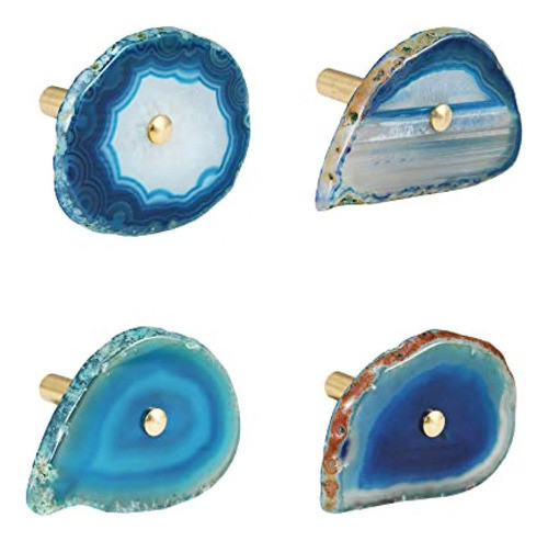 Percheros Ganchos Decorativos De Agata Azul Para Pared X 4u 0
