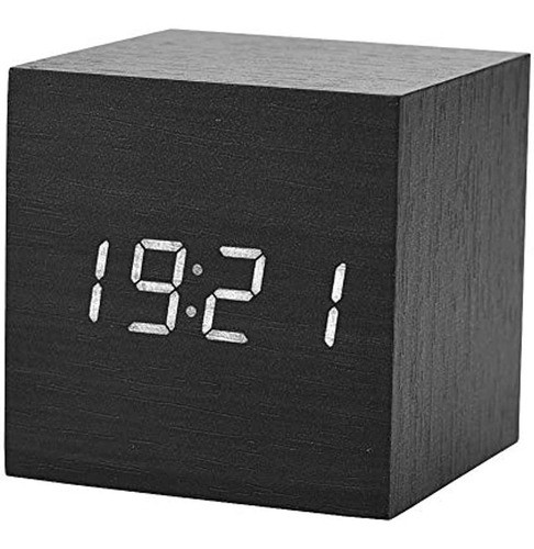 Despertador Digital Luz Led De Madera Cubo Moderno Multifunc 1