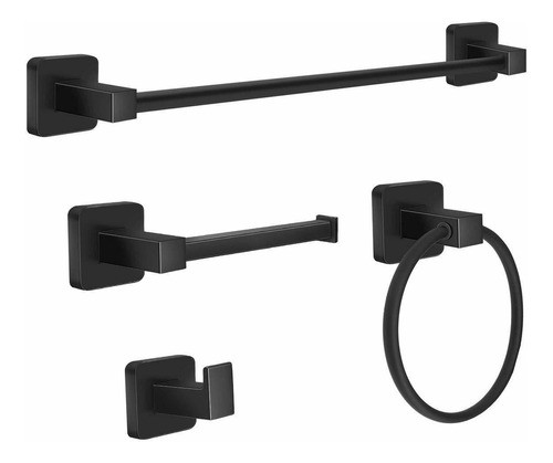 Set De 4 Accesorios Para Baño Negro Mate Huosuc -8fd7n3dh 0