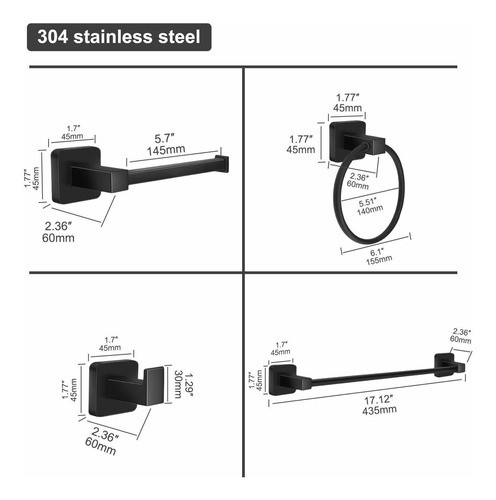 Set De 4 Accesorios Para Baño Negro Mate Huosuc -8fd7n3dh 1