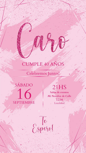 Invitación Digital Whatsapp Cumpleaños Rosa Glitter Rosado 0