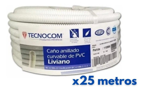 Pack 10u Caño Corrugado Blanco 3/4x 25mts Ignifugo 1