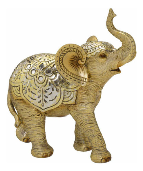 Escultura Decorativa Elefante Em Resina Dourada 20cm 0