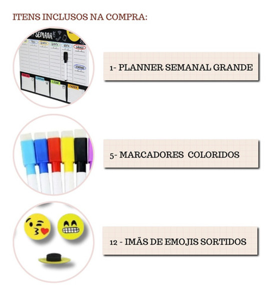 Planner Organizador Semanal 60x40 + 5 Canetas Para Lousa 1