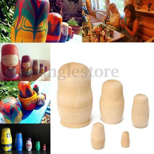 5pc Sin Pintar Diy Embriones De Madera En Blanco Ruso Jerarq 1