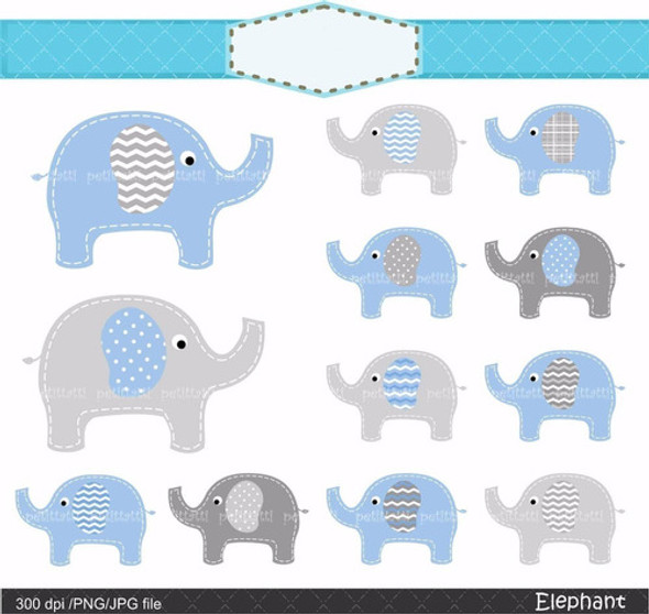 Kit Imprimible Elephant Blue & Grey  12 Png- Jpg Ver Promo 1