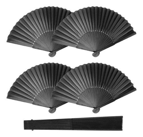 4 Pack Abanico De Mano Plegable De Seda De Bambú, Abanico De 0