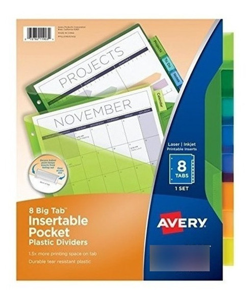 Avery Big Tab Insertable Plastic Dividers With Pockets 8 0