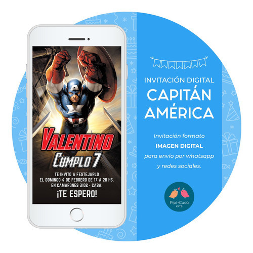 Invitación Digital Imagen - Capitán América (modelo 2) 0