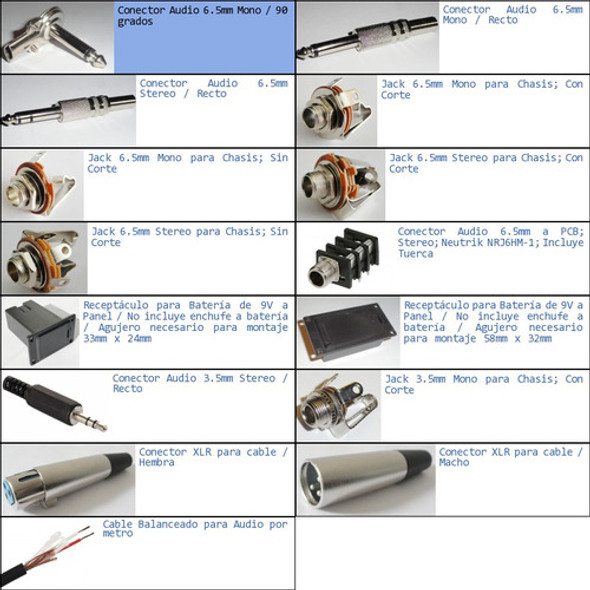 Pack 7x Conector Audio 6.5mm Mono 90 Gr Plug Ficha 1/4 Macho 1