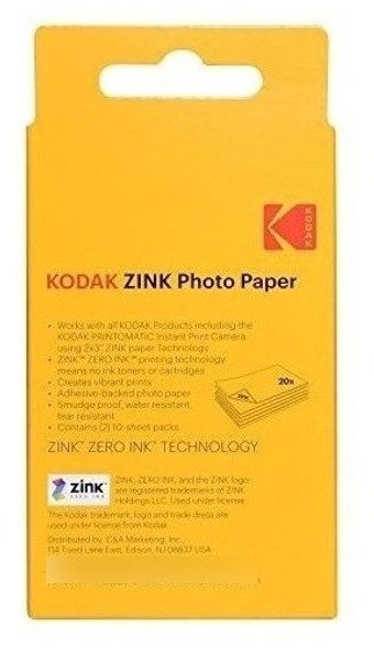 Kodak 2x3 Sticky-backed Zink Photo Paper Paquete De 20 1