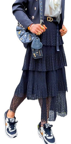 Saia Feminina Forrada Plissada Tule 4 Camadas Babado Poá 1