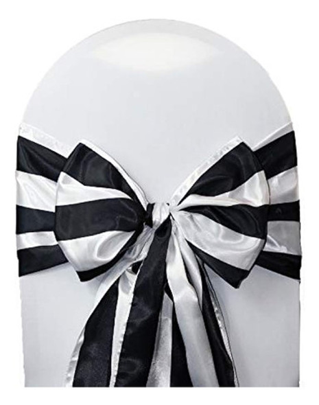 Sus Fundas De Silla - Fajas De Satén A Rayas Negras / Blanca 0