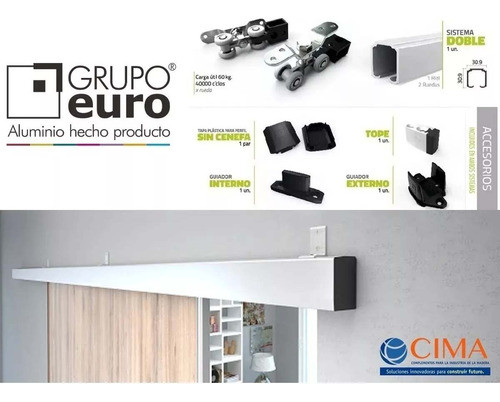 Kit Puerta Corredizo Colgante Sicco Dn80 Doble 3 Mt Aluminio 1