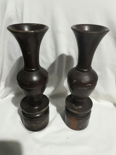 Floreros O Candeleros Antiguos De Madera Dura. Muy Pesados. 0