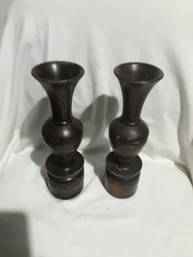 Floreros O Candeleros Antiguos De Madera Dura. Muy Pesados. 1