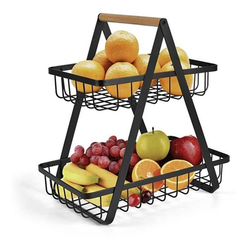 Frutero Doble En Metal 31x20x30cm Color Negro 0