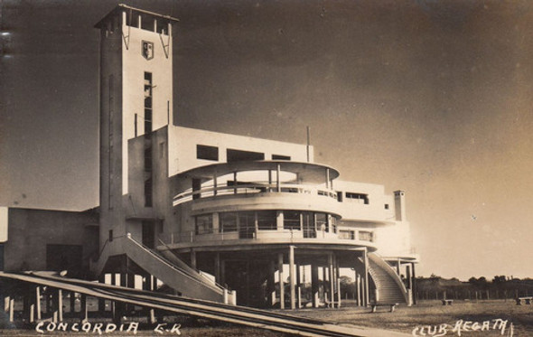 1943 Art Deco Argentina Postal Vista Club Regatas Concordia 0
