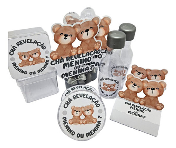 Kit Festa Chá Revelação Ursinho Prata - 50 Peças 0