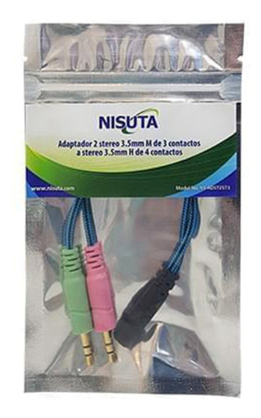 Cable Adaptador 2 Stereo Macho A Hembra De 4 Contactos Nisut 1 Cable Adaptador 2 Stereo Macho A Hembra De 4 Contactos Nisut 1