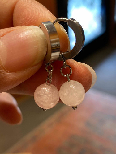 Luli Aros Acero Cuenta Cuarzo Rosa Piedra Colgante Caravanas 1