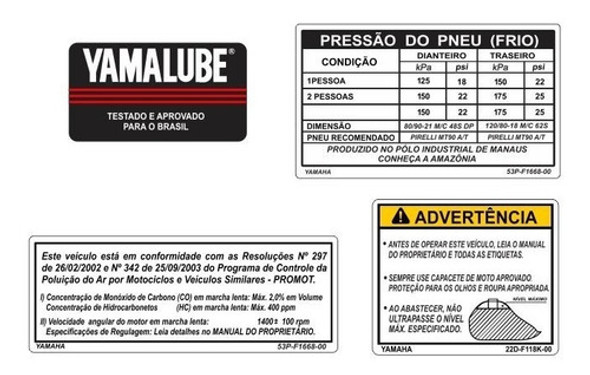 Adesivos  Advertência Precaução Yamaha Xj6  2019 0