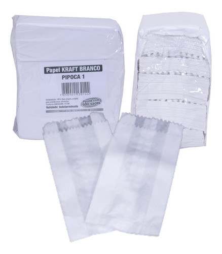 200 Unid Saquinho Pipoca 1 De Papel Kraft Branco11x7,5 0