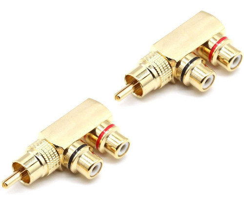 Adaptador Divisor Rca Macho En Angulo Recto A 2 Rca Hembra 1