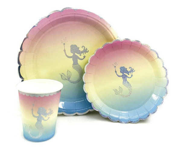 Set Sirenita 10platos 23cm+ 10platos 18cm + 10vasos  30pcs 0