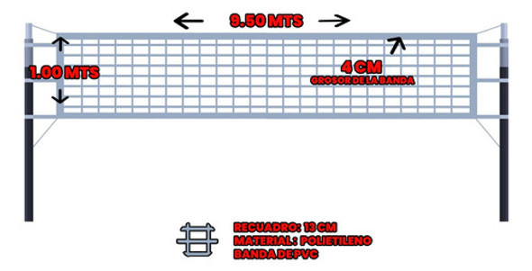 Red De Voley 9,5 Mts Reglamentaria Con Soga Voleibol Blanca 1