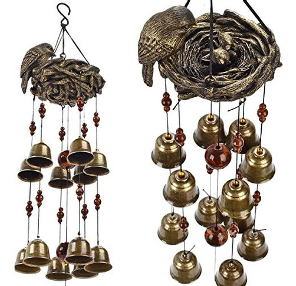 Gardenvy Bird Nest Wind Chime, Campanas De Pájaros Con 12 Ca 1