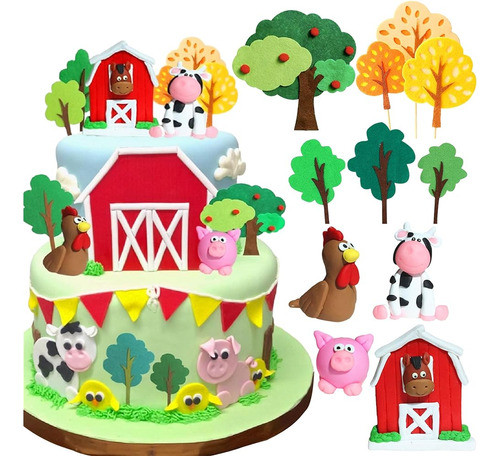Decoración De Pastel De Animales De Granja Jevenis Adorno De 0