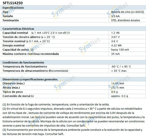 Pila De Litio Saft Ls14250 ½ Aa | Symnet 1