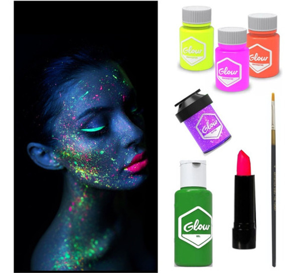 Kit Maquillaje Artistico Neon Teatral 7 Articulos Glow 0