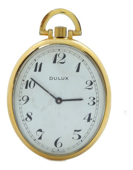 Relógio Bolso Dulux Oval Folheado A Ouro 18k Antique J25223 0