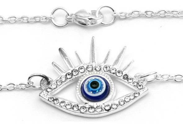 Collar Ojo Turco Azul Con Rayos De Acero Blanco 0
