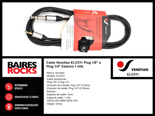 Cable Venetian Elc011 Plug 1/8 A Plug 1/4  Estereo 1 Mts Cuo 1