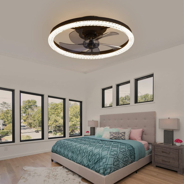 20  Flush Mount Ceiling Fans With Lights And Remote Led Bla. 1