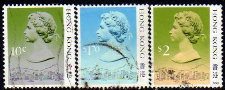 Hong Kong 3 Sellos Reina Elizabeth 2° Tamaño 25x29mm 1987 0