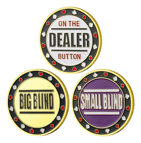 Kit 3 Fichas Poker Metal Luxo Dealer Big Blind Small Blind 0