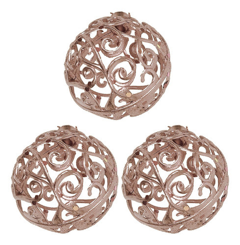 Kit 3 Bolas Rosê Gold Metalizado Fosco Natal Arabesco 9cm 0