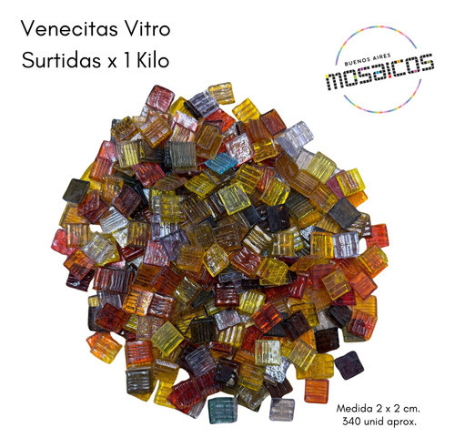 Venecitas Vitreas Murvi 1 Kilo Surtidas. Traslucidas 2x2 Cm 1
