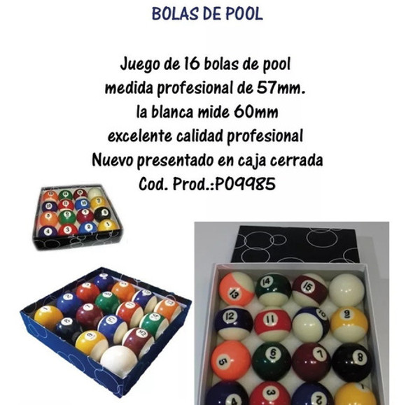 Juego De 16 Bolas De Pool Medida Profesional 57mm En Caja 1